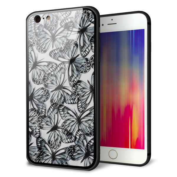 iPhone 6 Plus 強化ガラス&TPUスマホケース ガラプリ【SC905 ガーデンバタフライ ブラック】