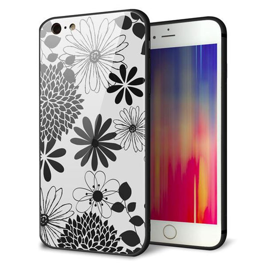 iPhone 6 Plus 強化ガラス&TPUスマホケース ガラプリ【SC912 花柄モノトーン 01】