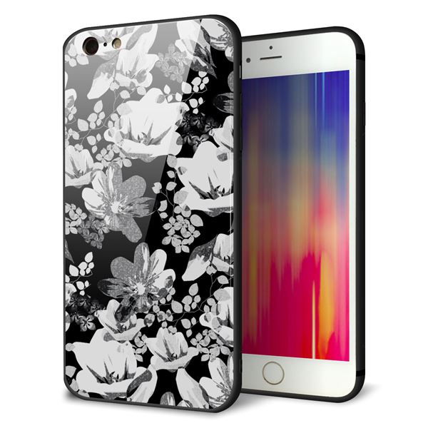 iPhone 6 Plus 強化ガラス&TPUスマホケース ガラプリ【SC913 花柄モノトーン 02】