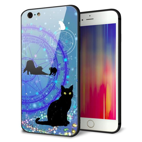 iPhone 6s Plus 強化ガラス&TPUスマホケース ガラプリ【YJ327 魔法陣猫 キラキラ かわいい】