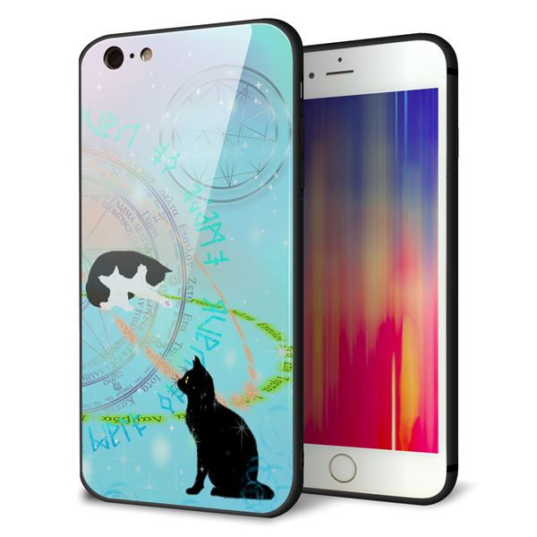 iPhone 6s Plus 強化ガラス&TPUスマホケース ガラプリ【YJ329 魔法陣猫 キラキラ パステル】