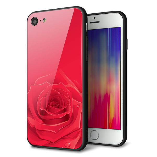 iPhone 7 強化ガラス&TPUスマホケース ガラプリ【395 赤いバラ】