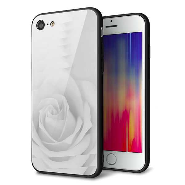 iPhone 7 強化ガラス&TPUスマホケース ガラプリ【402 ホワイトRose】