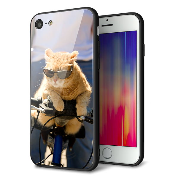 iPhone 7 強化ガラス&TPUスマホケース ガラプリ【595 にゃんとサイクル】