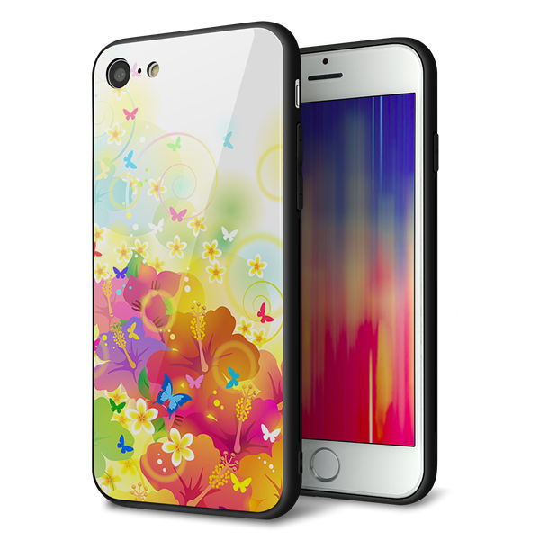 iPhone 7 強化ガラス&TPUスマホケース ガラプリ【647 ハイビスカスと蝶】