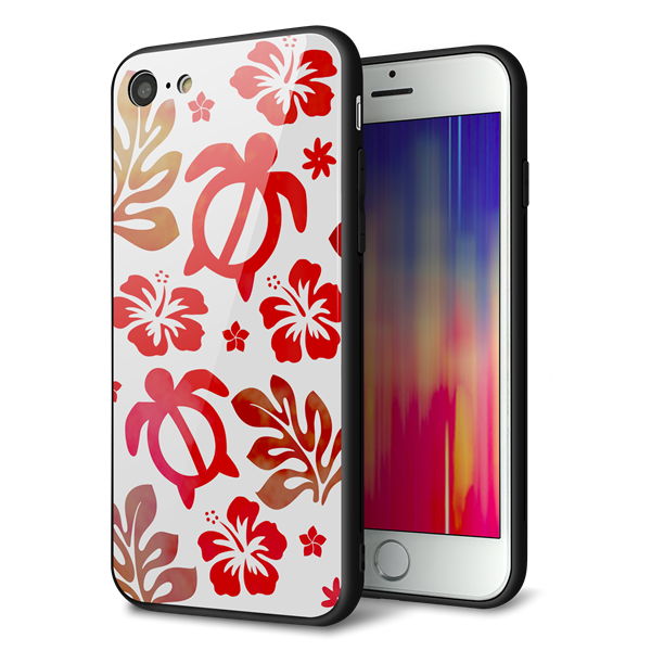 iPhone 7 強化ガラス&TPUスマホケース ガラプリ【SC881 ハワイアンアロハホヌ(レッド)】