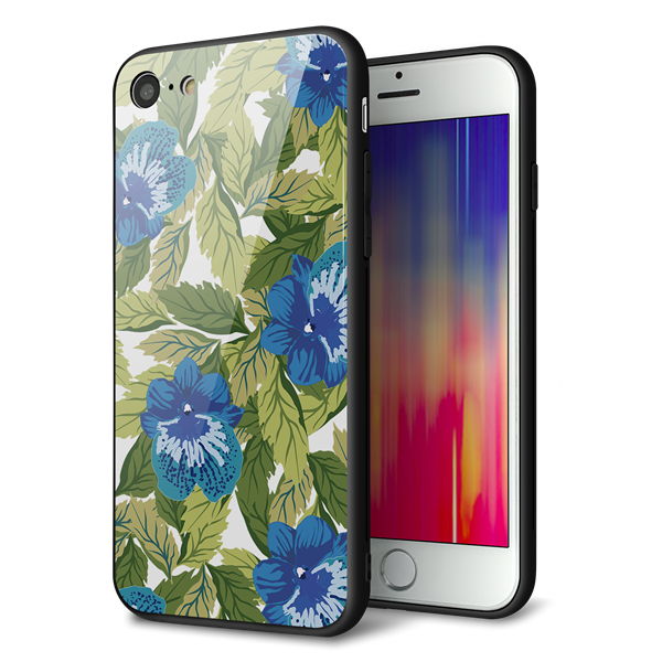 iPhone 7 強化ガラス&TPUスマホケース ガラプリ【SC896 ボタニカル ブルー&リーフ】