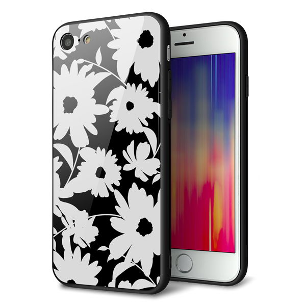 iPhone7 強化ガラス&TPUスマホケース ガラプリ【SC915 花柄モノトーン 04】