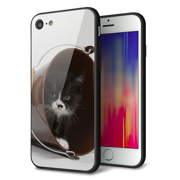 iPhone 7 強化ガラス&TPUスマホケース ガラプリ【VA800 ネコとバケツ】