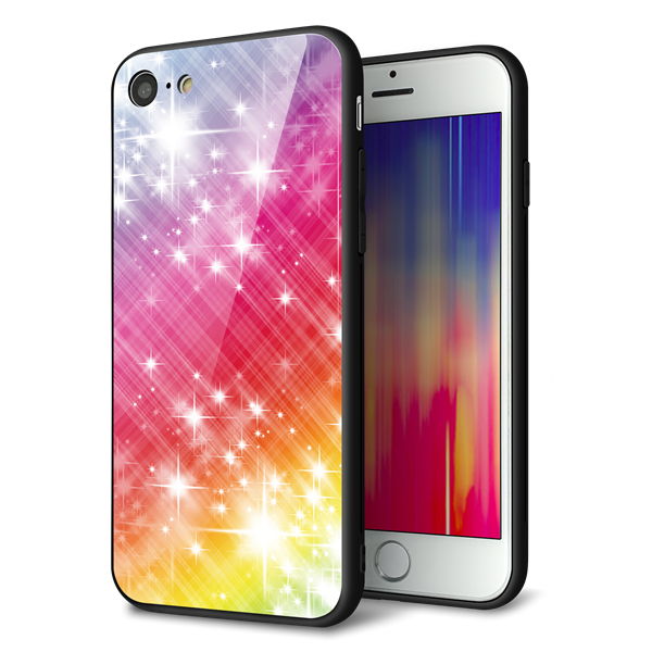 iPhone 7 強化ガラス&TPUスマホケース ガラプリ【VA872 レインボーフレーム】