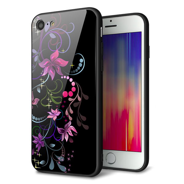 iPhone 8 強化ガラス&TPUスマホケース ガラプリ【263 闇に浮かぶ華】