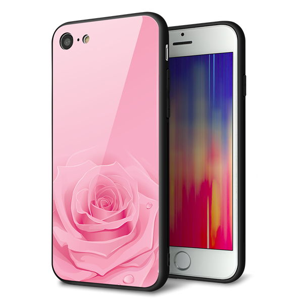 iPhone 8 強化ガラス&TPUスマホケース ガラプリ【401 ピンクのバラ】