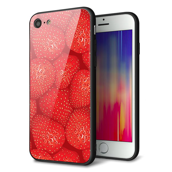 iPhone 8 強化ガラス&TPUスマホケース ガラプリ【444 ストロベリーウォール】