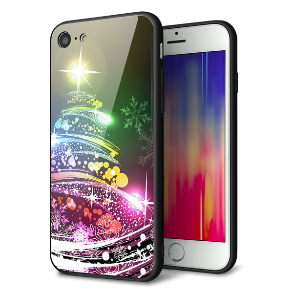 iPhone 8 強化ガラス&TPUスマホケース ガラプリ【722 レインボークリスマス】