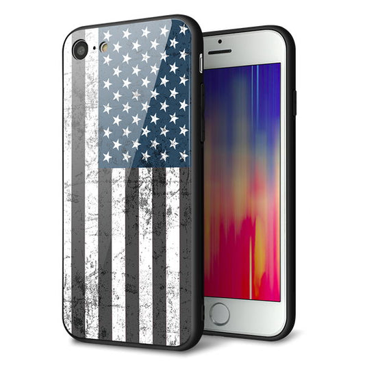 iPhone8 強化ガラス&TPUスマホケース ガラプリ【EK864 アメリカンフラッグビンテージ】