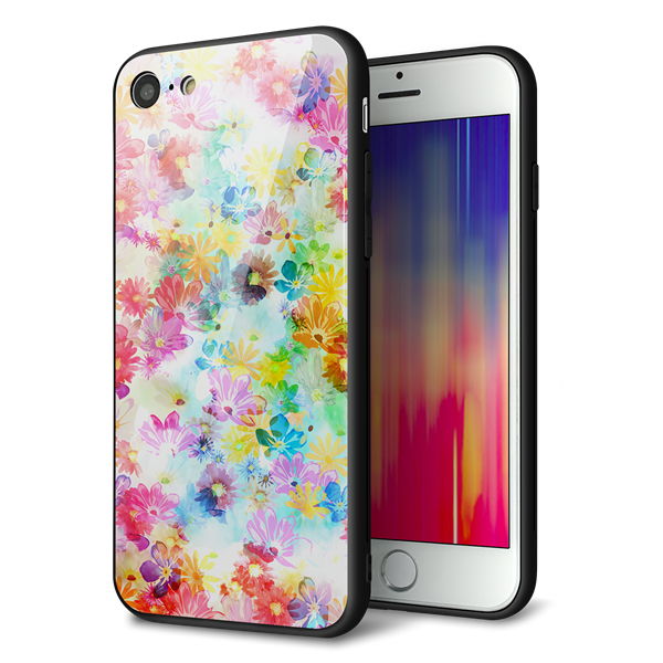 iPhone 8 強化ガラス&TPUスマホケース ガラプリ【SC876 リバティプリント プレスドフラワー(ホワイト)】