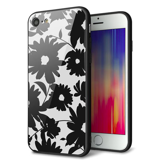 iPhone8 強化ガラス&TPUスマホケース ガラプリ【SC916 花柄モノトーン 05】