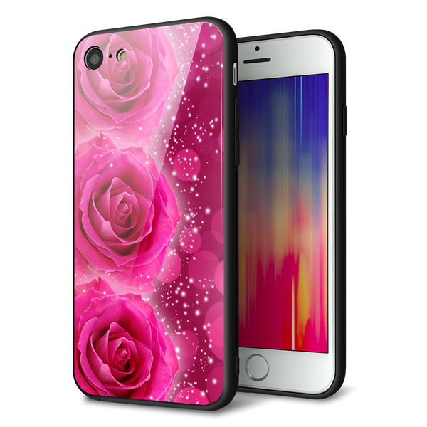 iPhone 8 強化ガラス&TPUスマホケース ガラプリ【VA815 3連のバラ】