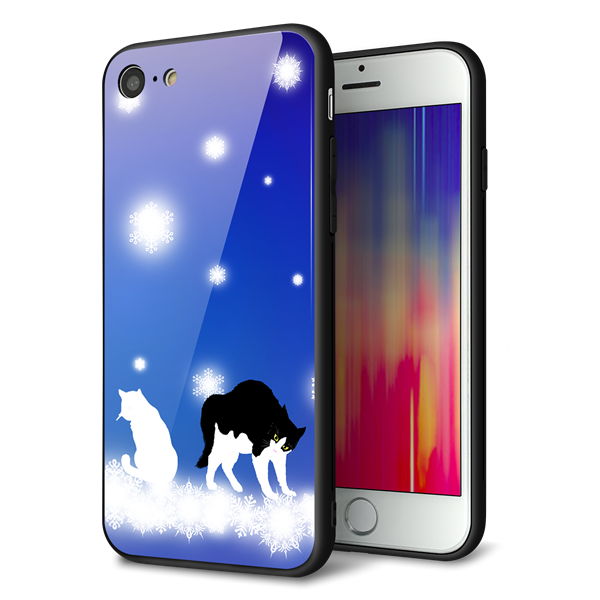 iPhone 8 強化ガラス&TPUスマホケース ガラプリ【YJ335 雪の結晶 はちわれ】