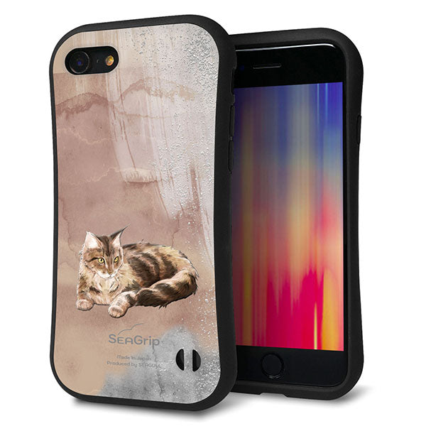 iPhone 8 スマホケース 「SEA Grip」 グリップケース Sライン 【HA173 メインクーン+くすみカラー】 UV印刷