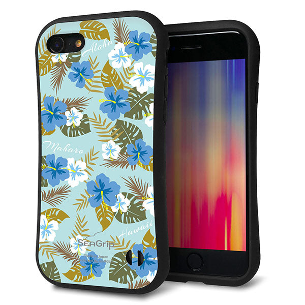 iPhone 8 スマホケース 「SEA Grip」 グリップケース Sライン 【SC883 ハワイアンアロハレトロ ブルー】 UV印刷