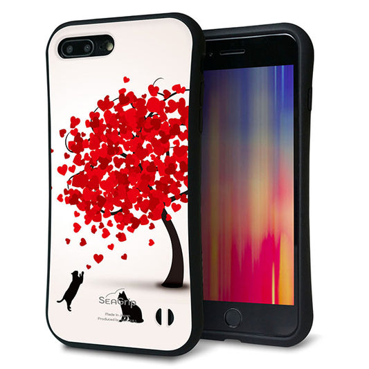 iPhone 8 Plus スマホケース 「SEA Grip」 グリップケース Sライン 【EK915 二匹のネコとハートの木】 UV印刷
