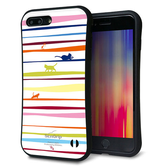 iPhone 8 Plus スマホケース 「SEA Grip」 グリップケース Sライン 【YA893 ストライプネコ02】 UV印刷
