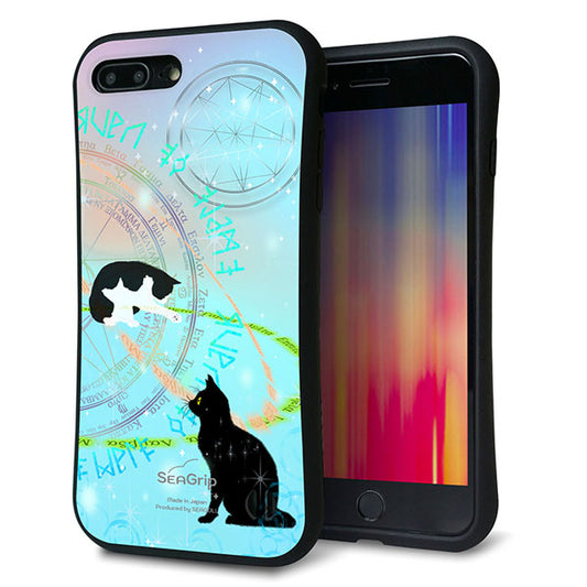 iPhone 8 Plus スマホケース 「SEA Grip」 グリップケース Sライン 【YJ329 魔法陣猫 キラキラ パステル 】 UV印刷