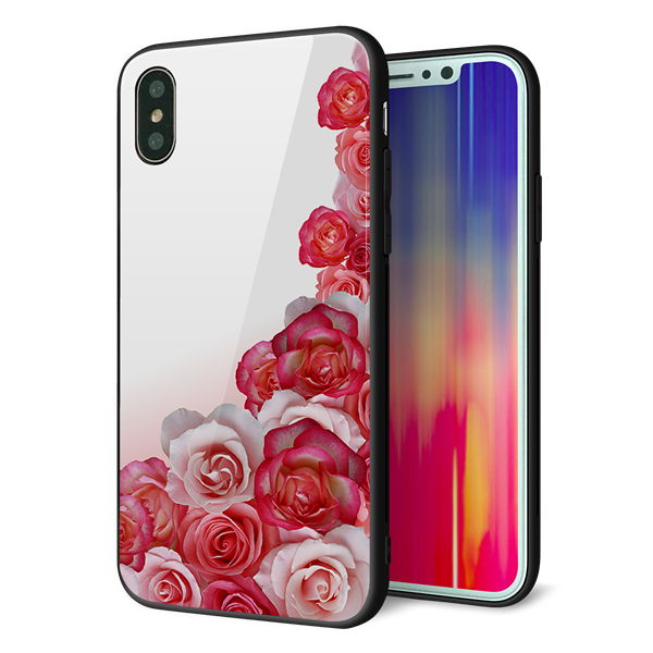 iPhone X 強化ガラス&TPUスマホケース ガラプリ【299 薔薇の壁】