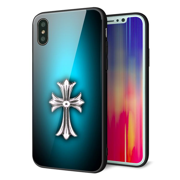 iPhone X 強化ガラス&TPUスマホケース ガラプリ【334 クロスブルー】