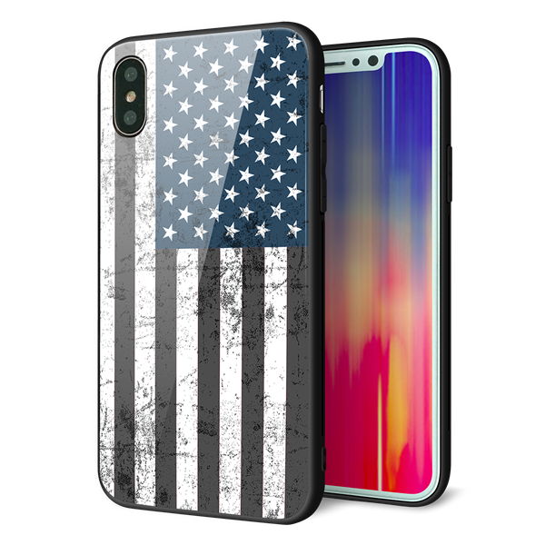 iPhone X 強化ガラス&TPUスマホケース ガラプリ【EK864 アメリカンフラッグビンテージ】
