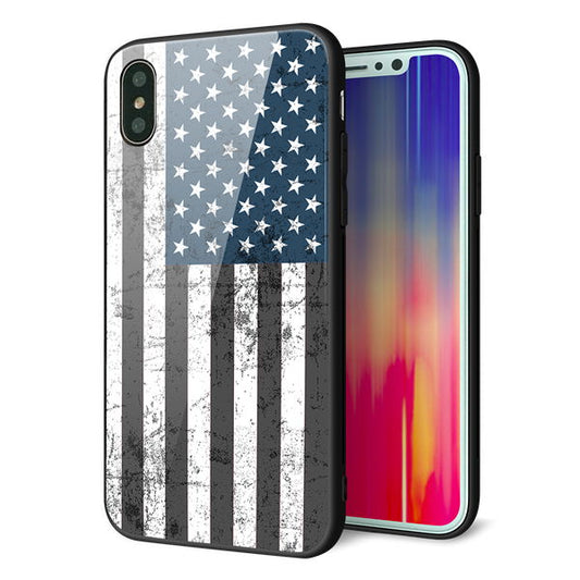 iPhone X 強化ガラス&TPUスマホケース ガラプリ【EK864 アメリカンフラッグビンテージ】