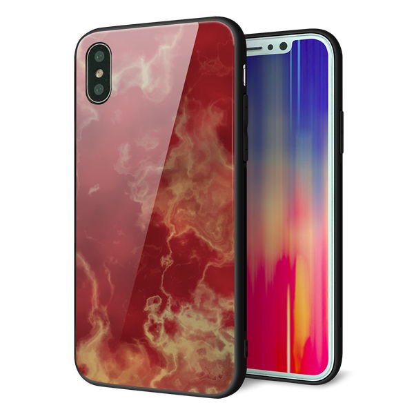 iPhone X 強化ガラス&TPUスマホケース ガラプリ【KM870 大理石RD】