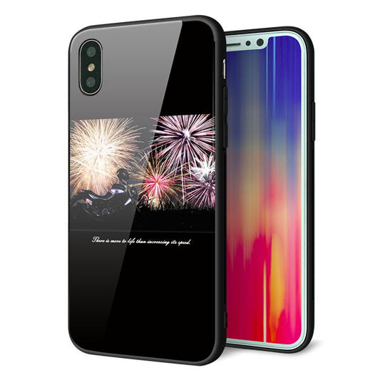 iPhone X 強化ガラス&TPUスマホケース ガラプリ【KM878 バイクと花火】