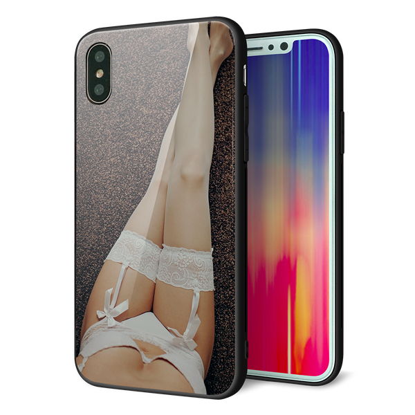 iPhone X 強化ガラス&TPUスマホケース ガラプリ【KM888 ストッキング】