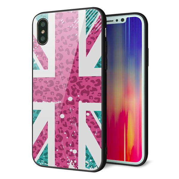 iPhone X 強化ガラス&TPUスマホケース ガラプリ【SC807 ユニオンジャック ピンクヒョウ柄】