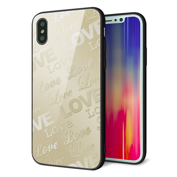 iPhone X 強化ガラス&TPUスマホケース ガラプリ【SC840 エンボス風LOVEリンク(ヌーディーベージュ)】