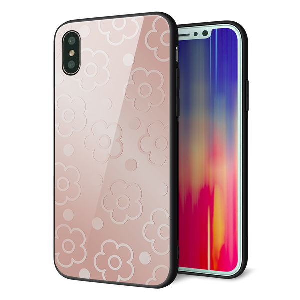 iPhone X 強化ガラス&TPUスマホケース ガラプリ【SC843 エンボス風デイジーシンプル(ローズピンク)】