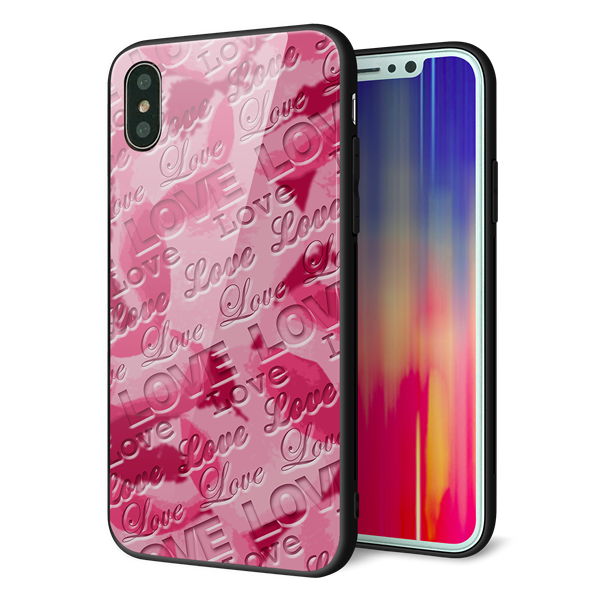 iPhone X 強化ガラス&TPUスマホケース ガラプリ【SC845 フラワーヴェルニLOVE濃いピンク(ローズアンディアン)】