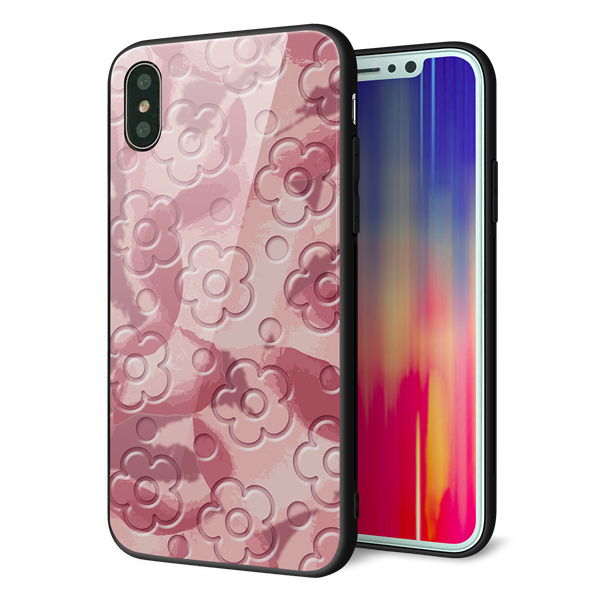 iPhone X 強化ガラス&TPUスマホケース ガラプリ【SC846 フラワーヴェルニ花ピンク(ローズヴェルール)】