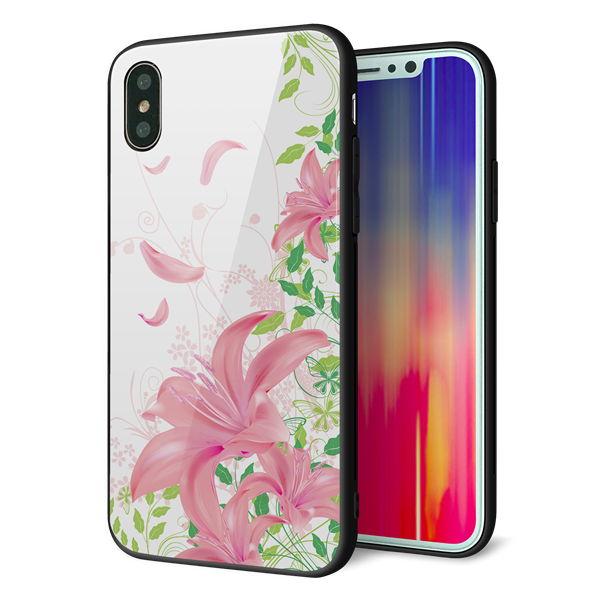 iPhone X 強化ガラス&TPUスマホケース ガラプリ【SC849 ユリ(ピンク)】
