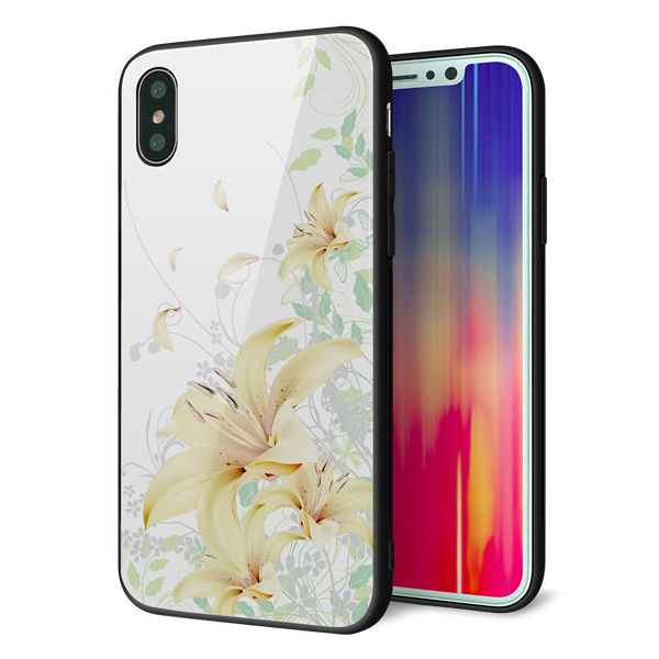 iPhone X 強化ガラス&TPUスマホケース ガラプリ【SC851 ユリ(ホワイト)】