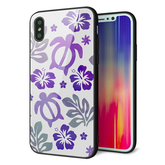 iPhone X 強化ガラス&TPUスマホケース ガラプリ【SC878 ハワイアンアロハホヌ(パープル)】