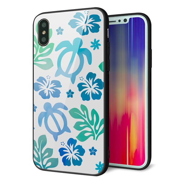iPhone X 強化ガラス&TPUスマホケース ガラプリ【SC880 ハワイアンアロハホヌ(ブルー)】