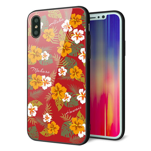 iPhone X 強化ガラス&TPUスマホケース ガラプリ【SC885 ハワイアンアロハレトロ(レッド)】