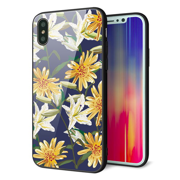 iPhone X 強化ガラス&TPUスマホケース ガラプリ【SC893 ボタニカル デイジー&リリー】