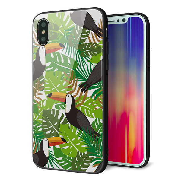 iPhone X 強化ガラス&TPUスマホケース ガラプリ【SC894 ボタニカル トロピカルバード】