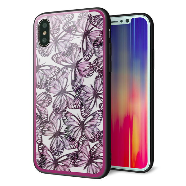 iPhone X 強化ガラス&TPUスマホケース ガラプリ【SC904 ガーデンバタフライ ピンク】