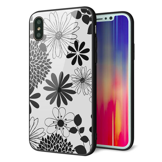 iPhone X 強化ガラス&TPUスマホケース ガラプリ【SC912 花柄モノトーン 01】