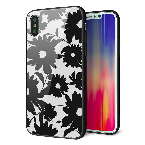 iPhone X 強化ガラス&TPUスマホケース ガラプリ【SC916 花柄モノトーン 05】